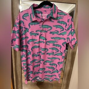 chubbies Pink Polo with Green Alligator Print